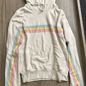 Spiritual Gangster Cream Hoodie with Rainbow Stripes